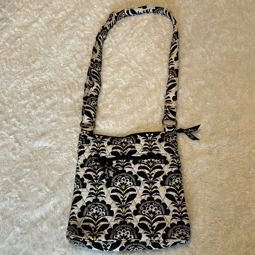 VERA BRADLEY Shoulder Bag Floral Print Black White and Yellow